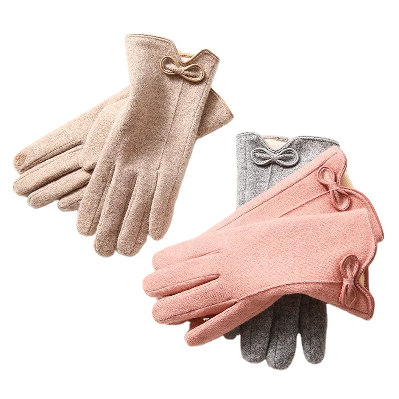 
2022 new winter fleece-lined warm wool gloves driving and biking touch screen cashmere wool gloves 