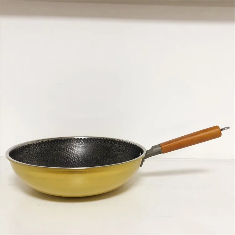 Hot Sales & Top Quality  stainless steel 304  2 Ply yellow color  frying pan chinese wok with CE LFGN GS BSCI