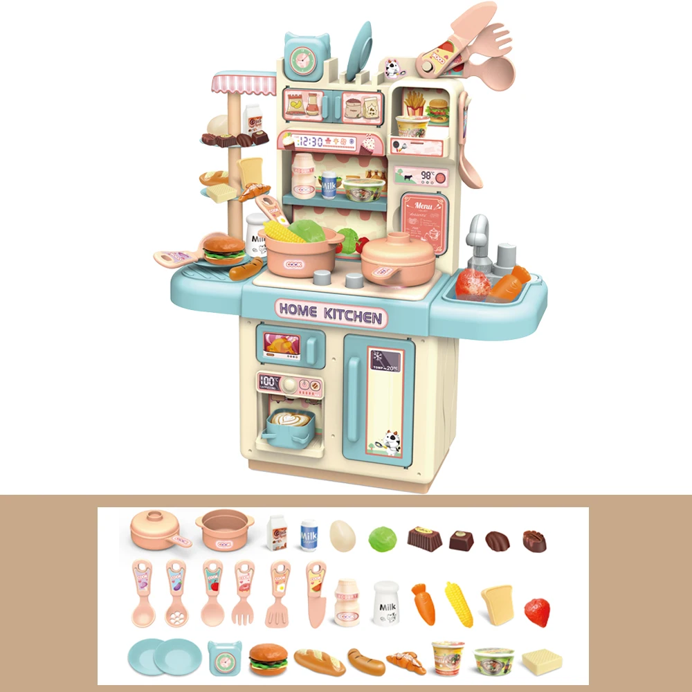 Hot selling product Kids Cooking Play Set with light pretend play cooking game spray children Miniature kitchen toy Juguetes
