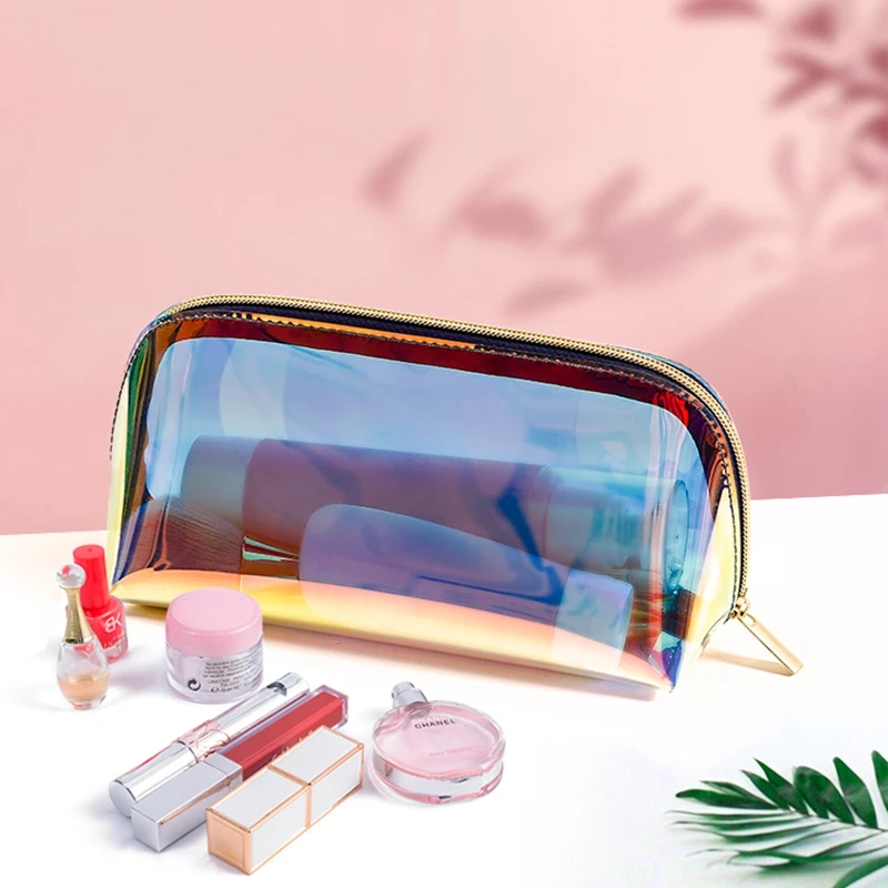 New Custom logo hologram laser TPU makeup bags trousse de maquillage shell make up organizer pouch holographic cosmetic bag