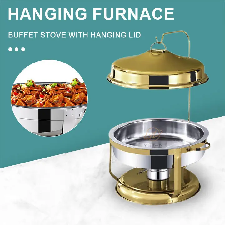 YITIAN Hot Dubai Gold Buffet Chef Hot Pot Deluxe Hanging Decorative Fancy Food Heater Set Hanging Furnace