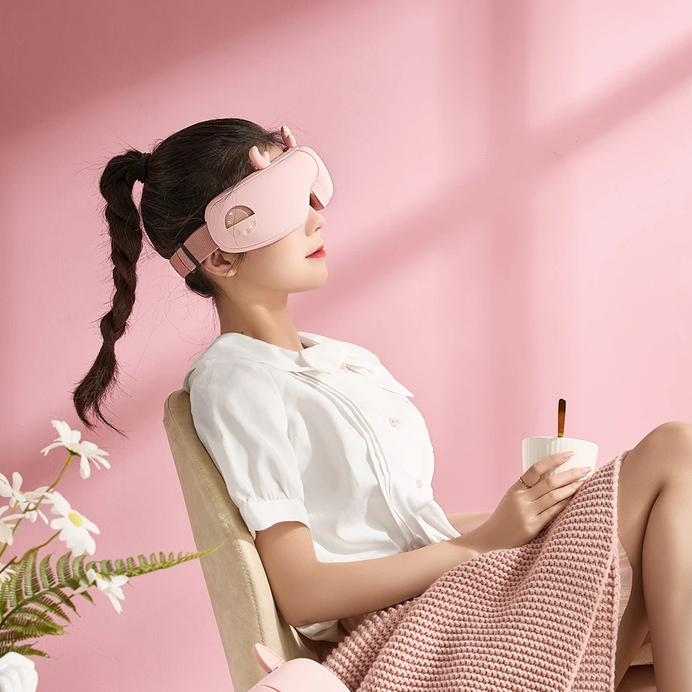 Portable Rechargeable Eye Massager with Heating Cooling Air Compression Music Relax Strain