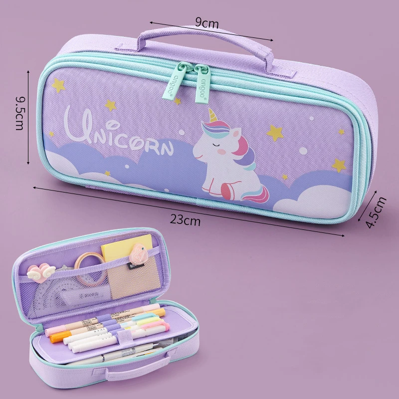 Custom Logo Cartoon Cute School Unicorn Pencil Cases Box Kawaii Stationery Girls Kids Pencil Case