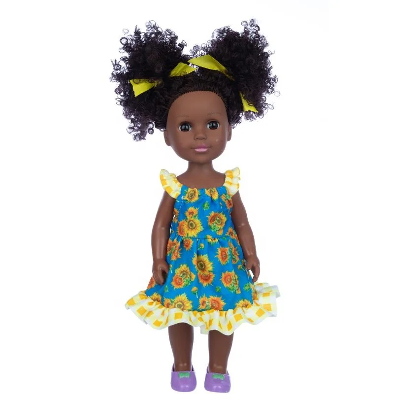 Original design sunflower dress 14 inch OEM doll black African girl doll for children 14.5 inch black girl doll