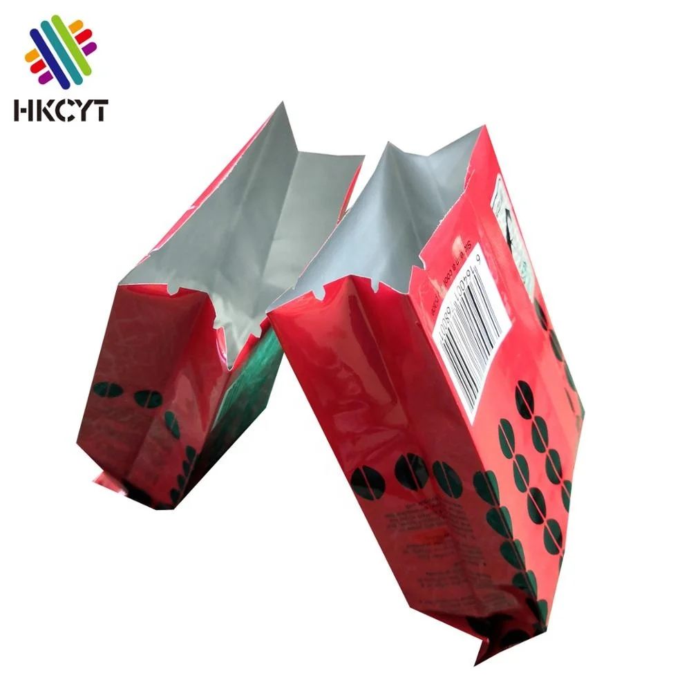 Custom Print Red Glossy Aluminum Coffee Bean Plastic  Side Gusset Pouch Packaging Bags Coffee Bag