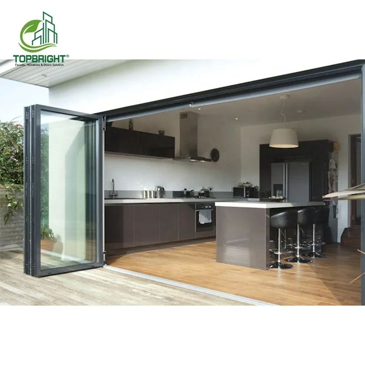 Topbright storefront double glass fold door heat insulation exterior patio bi fold doors with screen