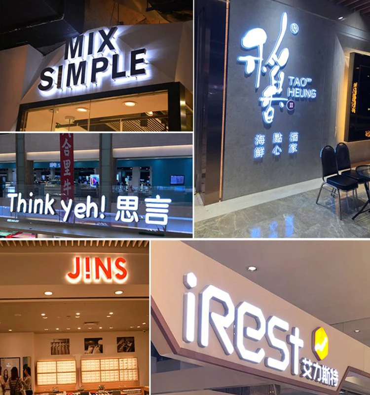 Outdoor door advertising sign acrylic letters LED stainless steel door sign outdoor neon three-dimensional luminous letters