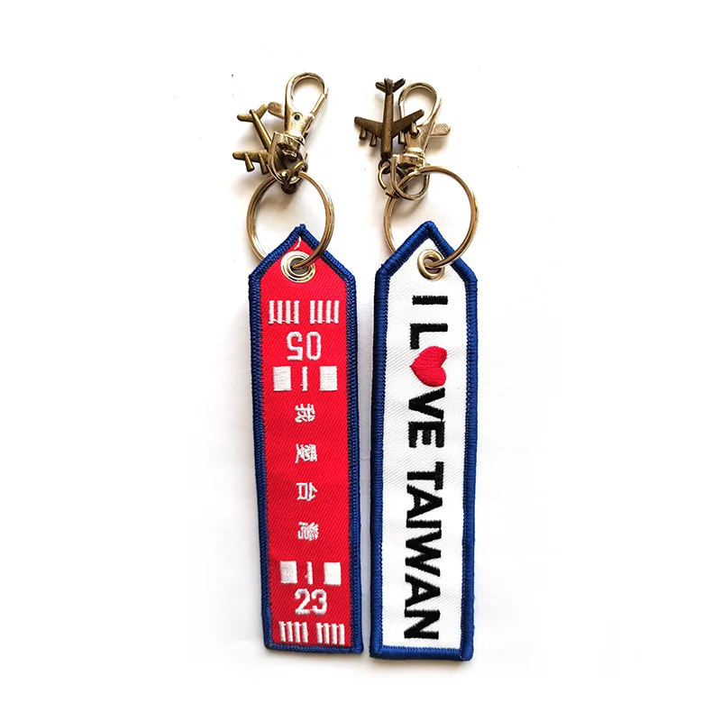 Embroidery Customized Double Sided Fabric Flight Key Chains Key Ring Key Tag For Pilot
