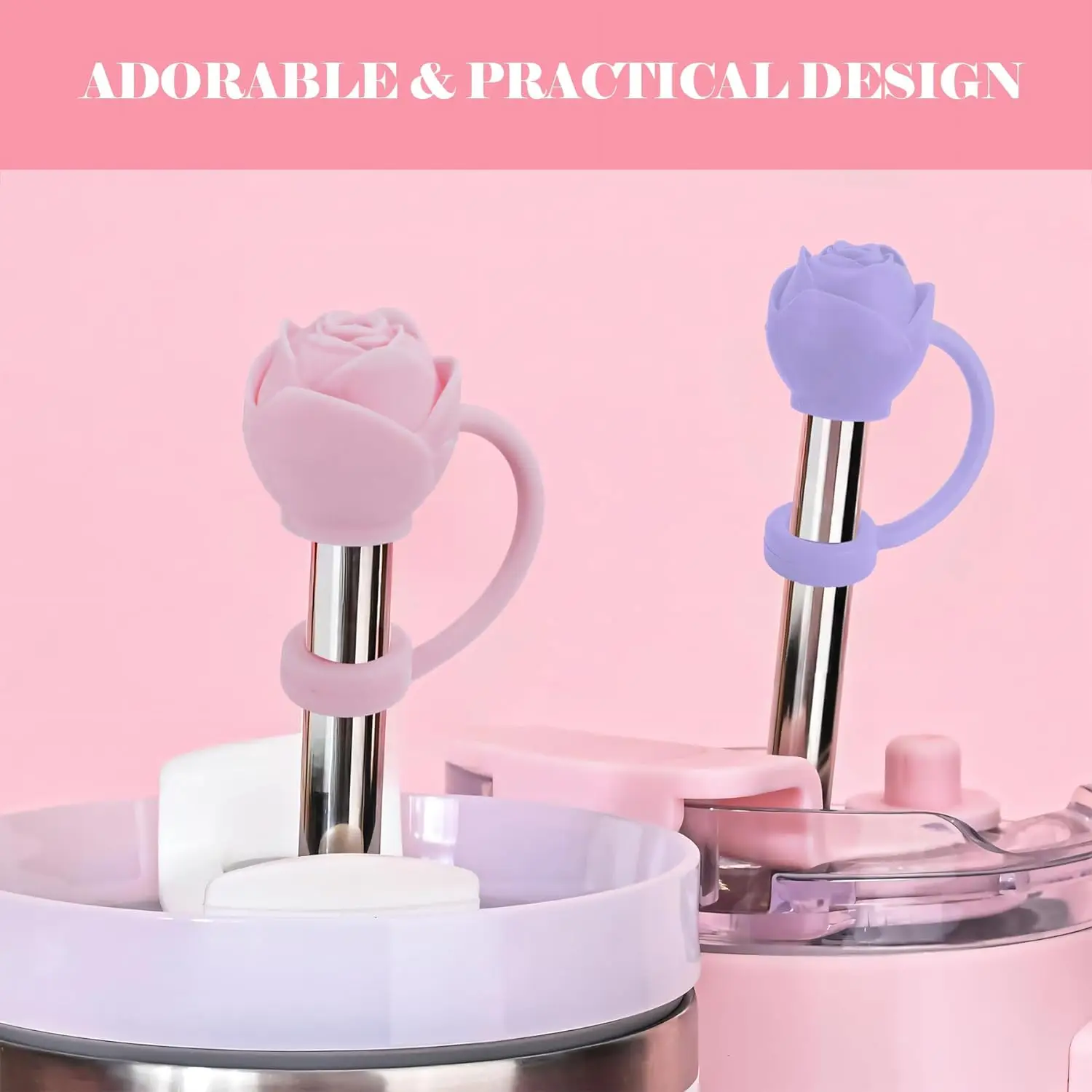 Cute Pink Silicone Topper for Wine Custom Straw Cover Cap for Tumbler Accessories Reusable Straw Topper