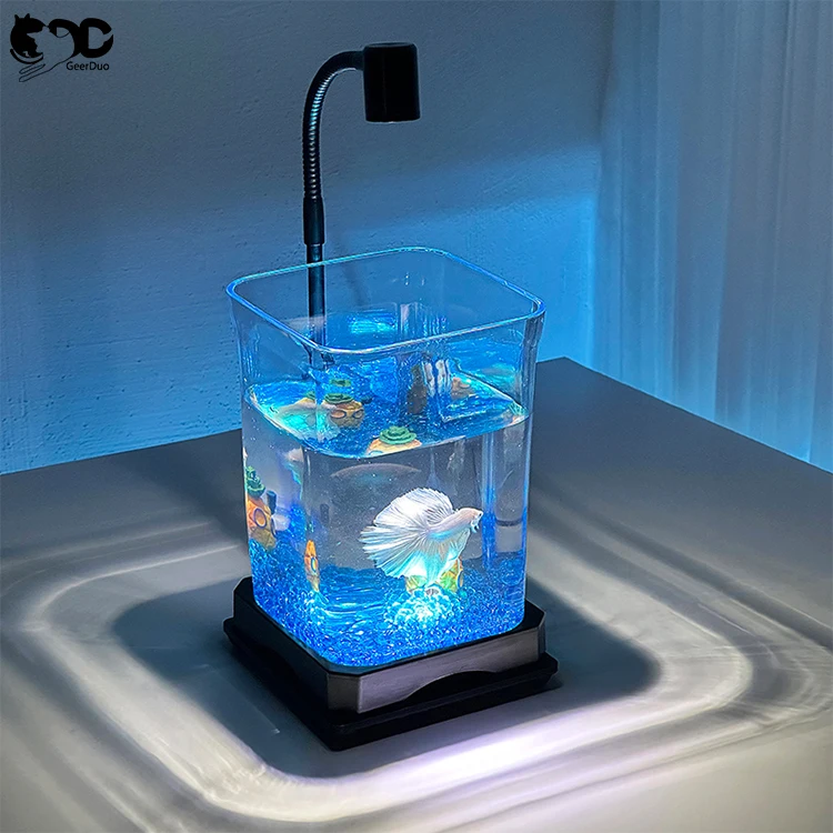 Geerduo Simple Style Classic Aquarium Equipment Versatile Tabletop Betta Acrylic Fish Tank with LED Light