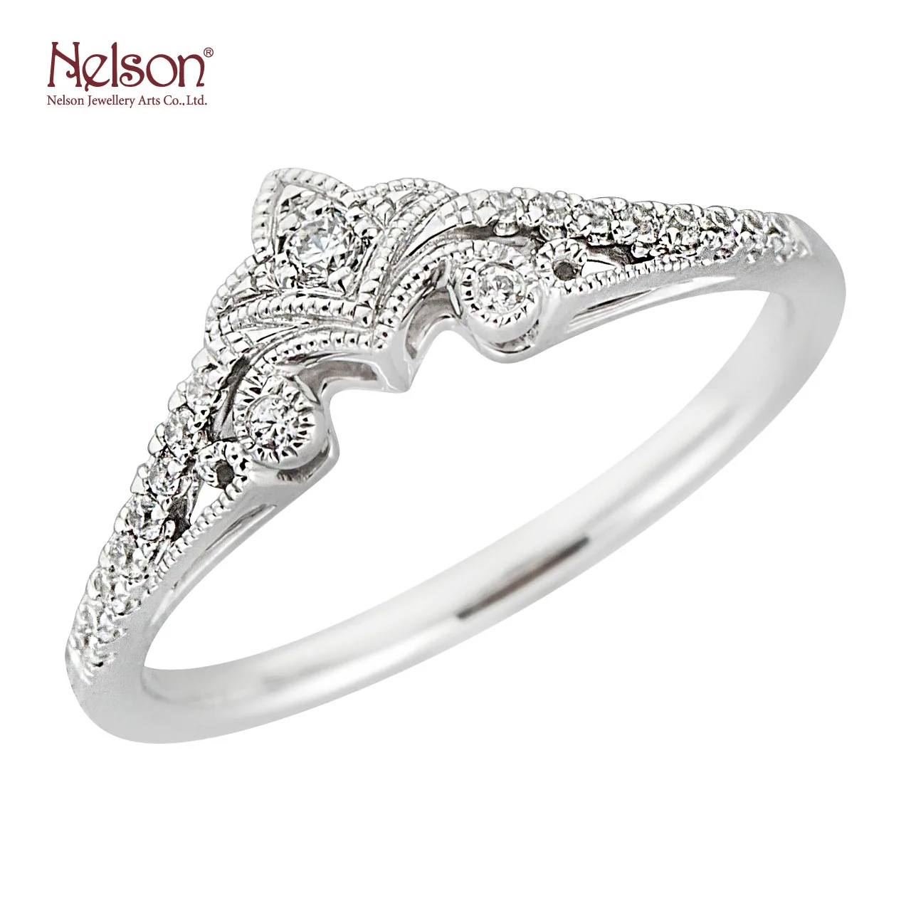 Award Winning Factory Wholesale price no MOQ Custom logo Luxurious Vintage Wedding 18K White Gold Diamond Crown Ring For Women