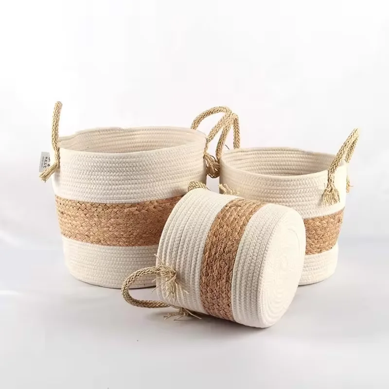 Factory directly sales New Design Water hyacinth and cotton rope storage basket