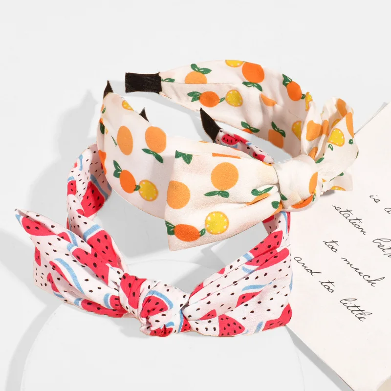 European and American Wide-brimmed Headband Fresh Fruit Style Leopard Chiffon Cross Bow Headband