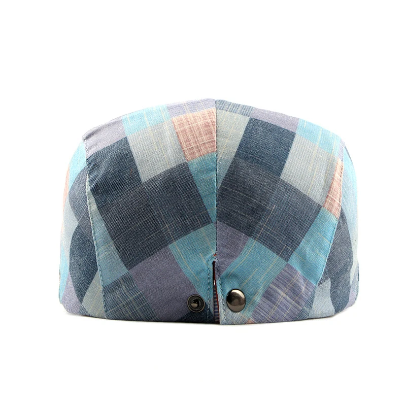Men Adjustable Fine Stripe Lattice Berets Hat for Women Spring Summer Plaid Red Green Blue Duckbill Literary Checkered Cap
