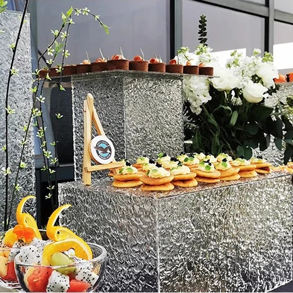 Wholesale Wedding 5 Sided Acrylic Box White Wedding Party Plinth Food Stand Acrylic Display Risers Set