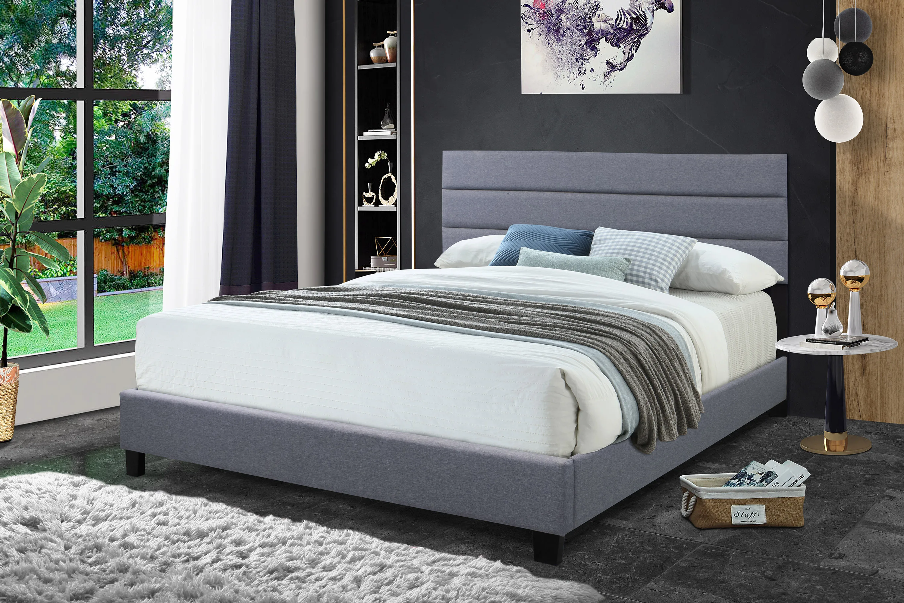 Malaysia Affordable Medium Range Direct From Factory Wholesale Napoli Upholstered Bed PU Material Simple Black Twin Size Bed