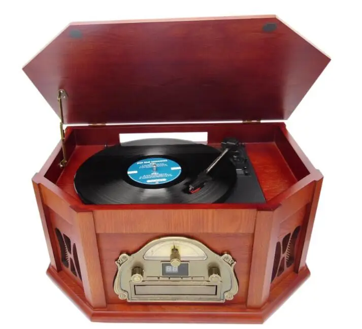 Classic Vintage Design Vinyl Turntable Record Player with USB/SD FM Radio