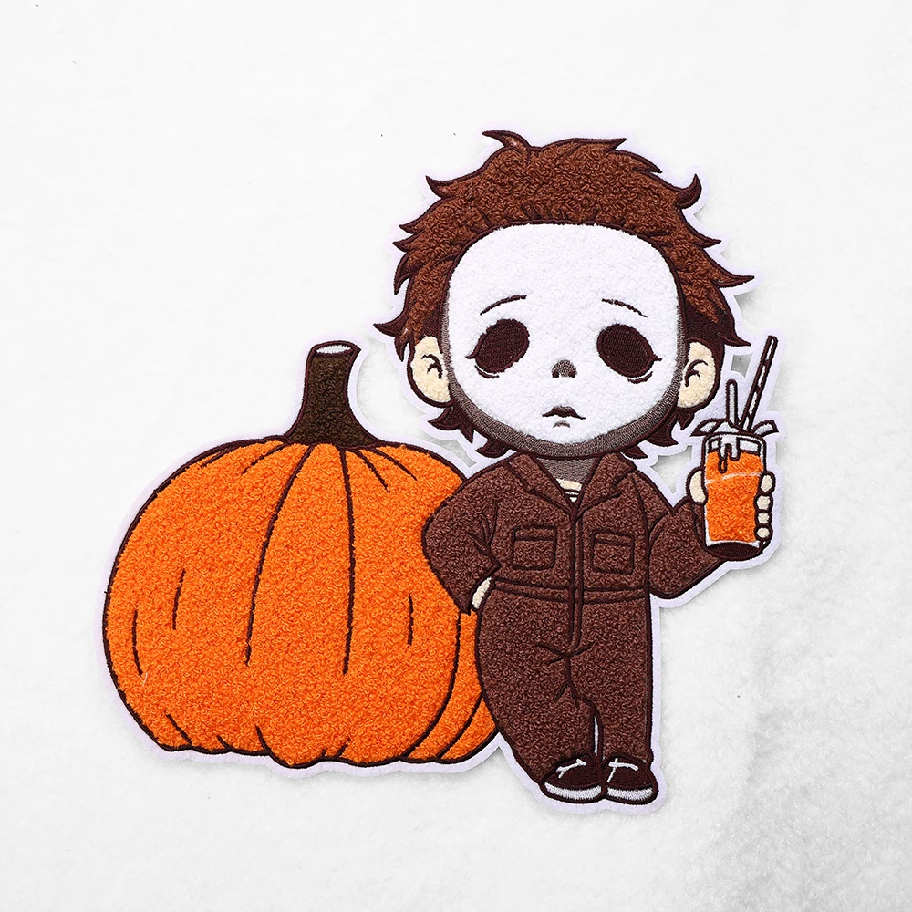 Modern Unique Design Cute Pumpkin Cartoon Embroidery Patches Iron On Chenille Halloween Patch For Clothing