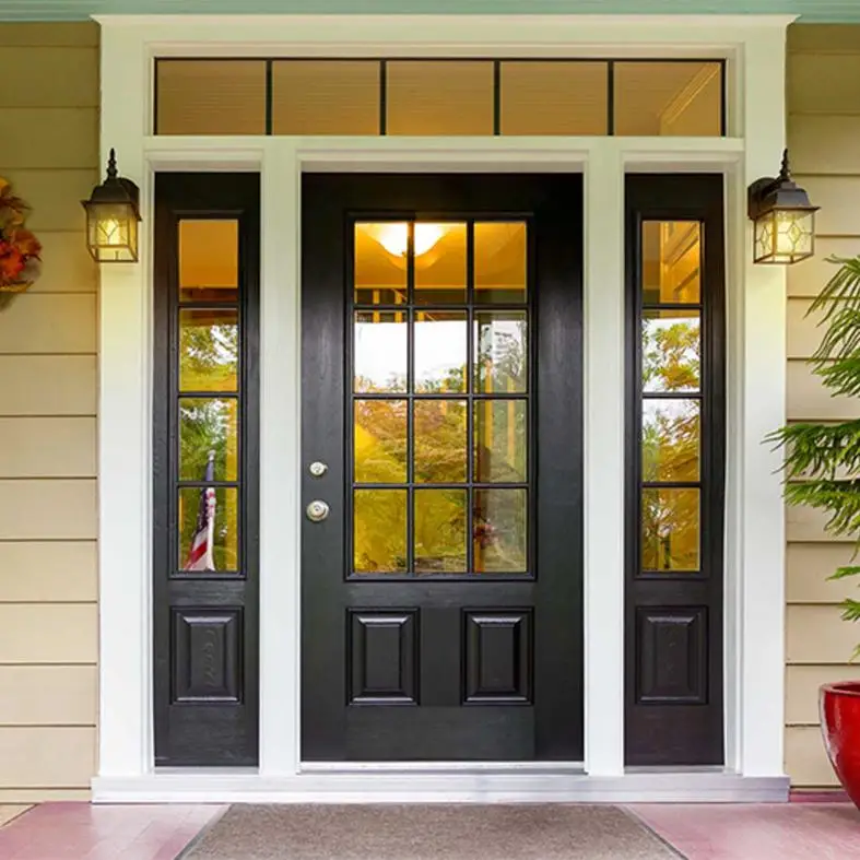 Front Entry Door Modern Stainless Steel Glass with Sidelights Security Hurricane Double Top Supplier Villa Front Entry Door