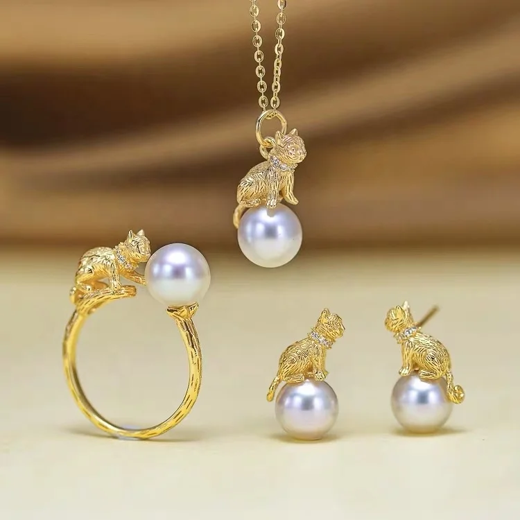 JW020 6-8mm DIY Natural Real Freshwater pearl set charm  accessories 925 sterling silver  Gold Plated jewelry set for women