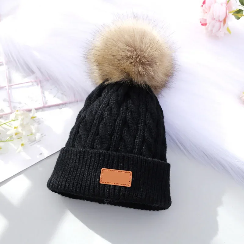 Baby Winter Hat Cute Pompom Cap Beanie Autumn Winter Warm Knitted Children Girls Knitted Hat Solid Hairball Elastic Kids Bonnet