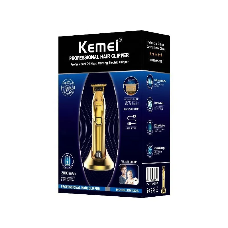 Kemei KM-i32S Золотой аккумуляторная электрическая машинка для стрижки волос с Зарядная база жидкокристаллическим цифровым дисплеем