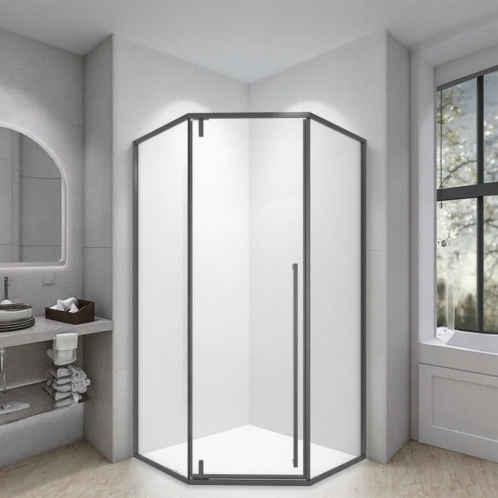 Minimalist Diamond-Shaped Shower Screen Simple Bath Partition Glass Door Sliding Polished Household Dry Wet Separation Bathroom