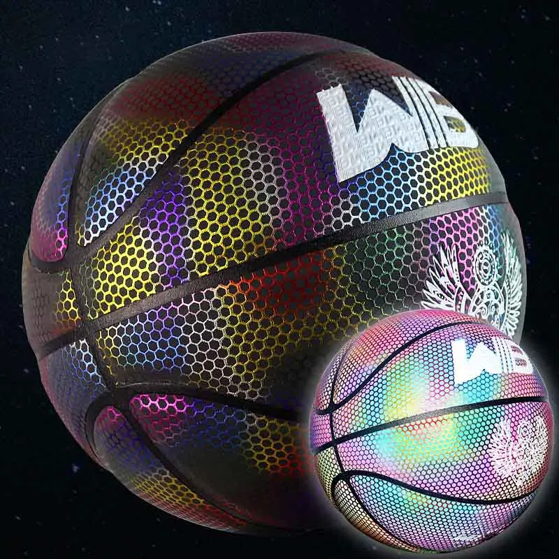 holographic glow custom reflect shiny fluorescent customized reflective basketball