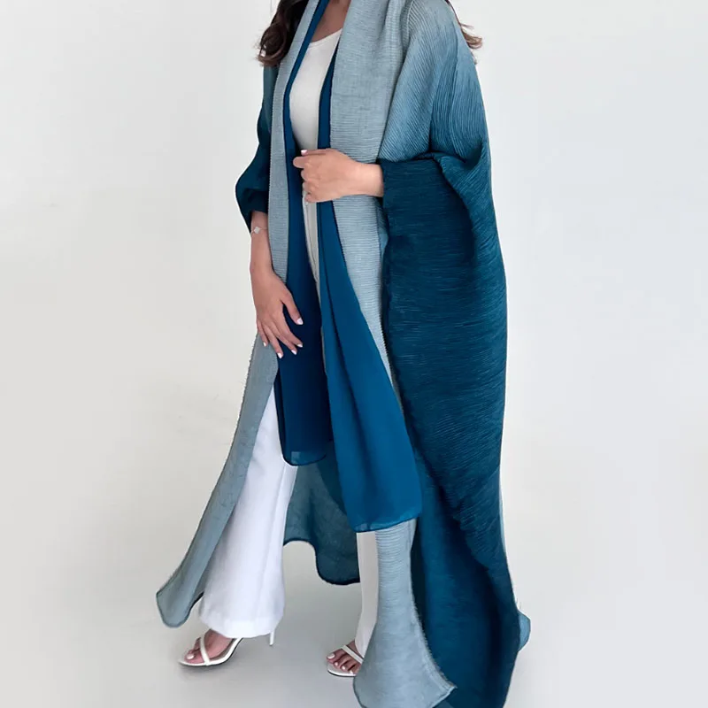 Miyake Pleated Gradient Women Robe 2023 Summer Turndown Bat Windbreak Coats Collar Cardigan Jackets abaya