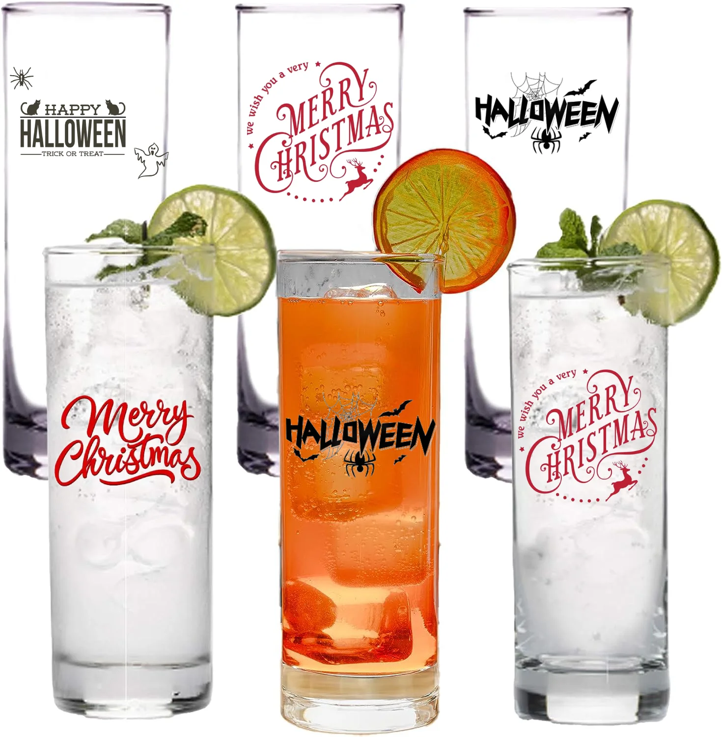 Halloween Christmas 9oz 10oz Highball Tall Glass Collins Whisky Cocktail Mojito Drinking Cup Stemless Wine Glasses Glass Tumbler
