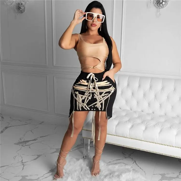 Hot selling latest design fashion 2020 drawstring irregular mini skirt women fall clothing with high quality