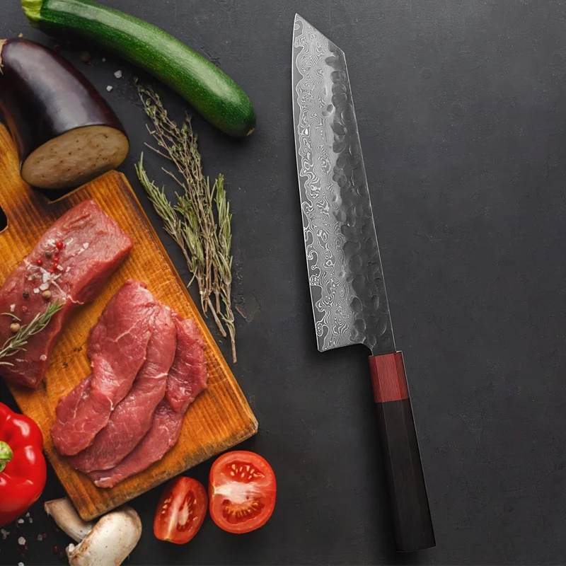 8-дюймовый японский шеф-нож из стали VG10 для резки мяса Дамасского суши Kiritsuke с деревянной восьмиугольной ручкой