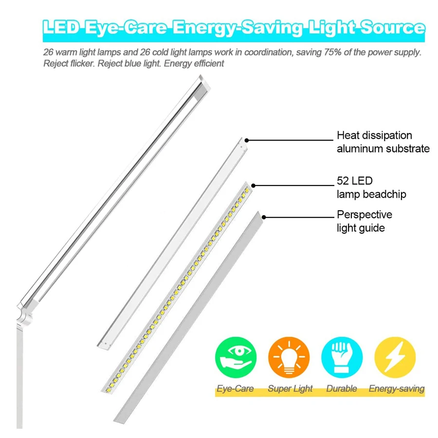 Eye Protection Study Lights Aluminum Alloy Modern Folding 5 Gears Dimming Reading Led Wireless Charging Table Touch Desk Lamp