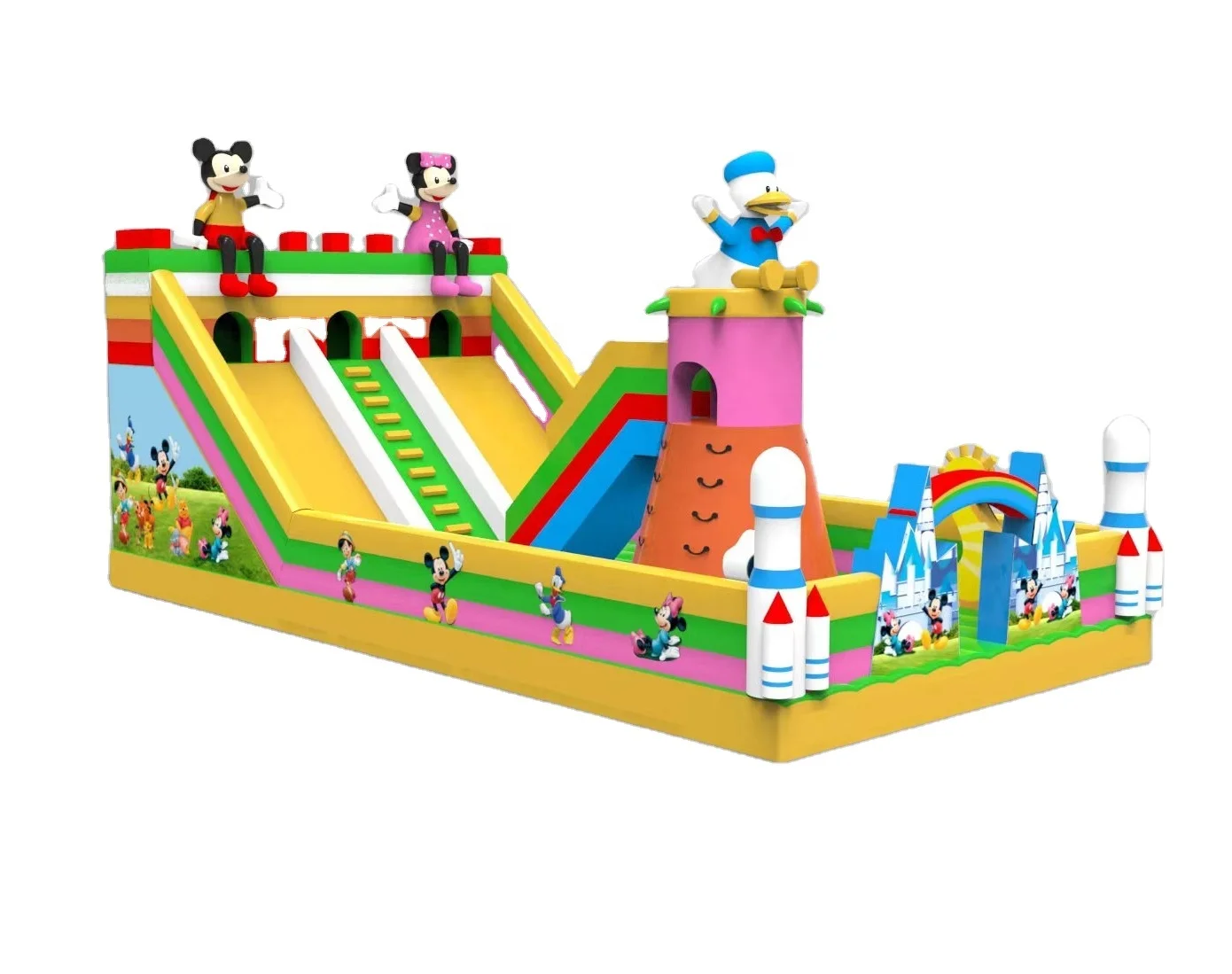 Cheap Mouse Mickey Inflatable Castle Slide Combo Donald Duck Bouncy Castle Inflatable Bounce House with Slide and Climbing Wall