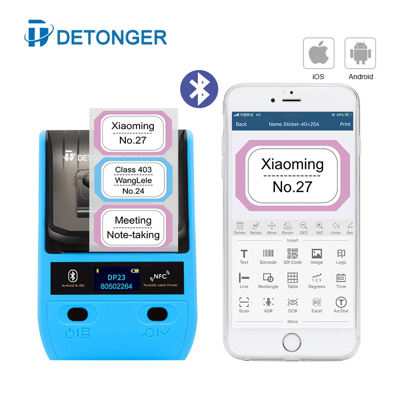 DETONGER-DP23 Портативный Малый принтер машина QR штрих-кода для печати