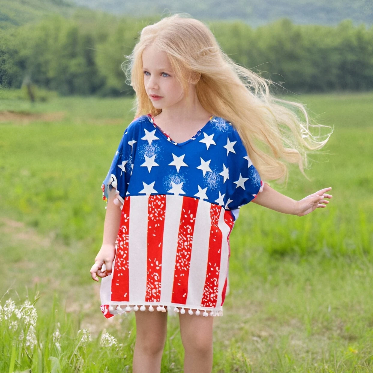 Women Girls Dress 4th of July Parent-Child Children Clothing Casual Clothes Mother Daughter Beachwear Family Matching Outfits