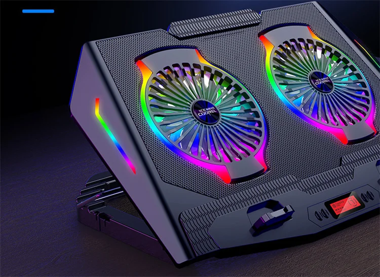 Adjustable Height Computer Chill Mat Laptop Cooling Pad RGB Gaming Notebook Cooler Laptop Fan Stand With Phone Holder