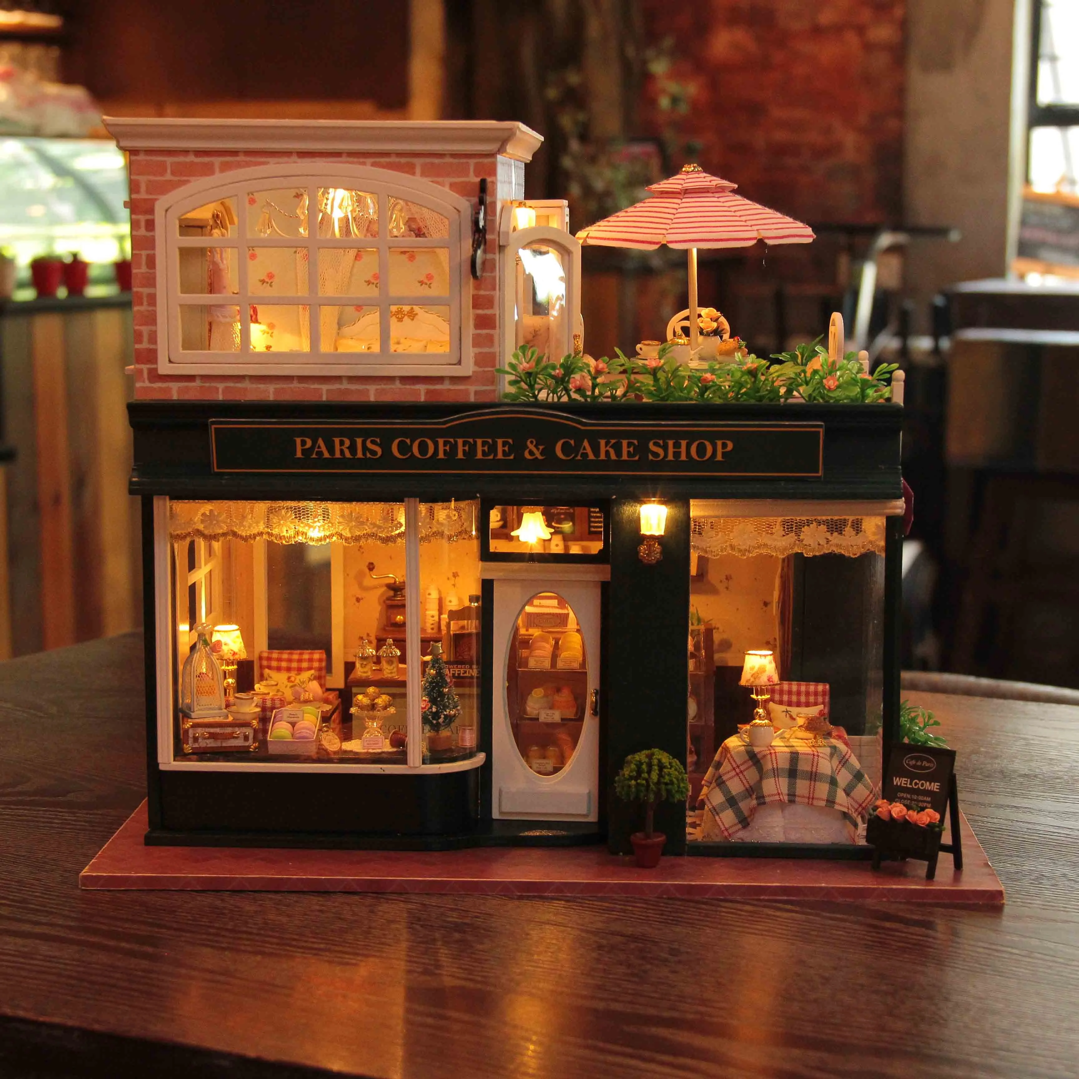 Diy French coffee trip cottage Large handmade model house gift with cover