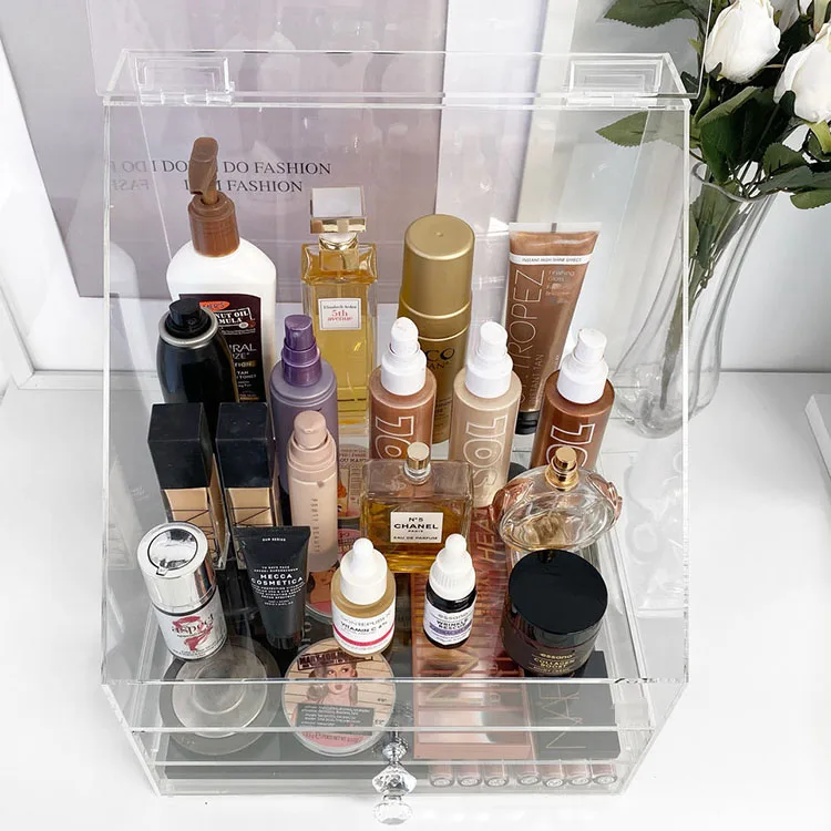 Luxury Dustproof Clear Acrylic Makeup Cosmetic Storage Organizer with Drawer