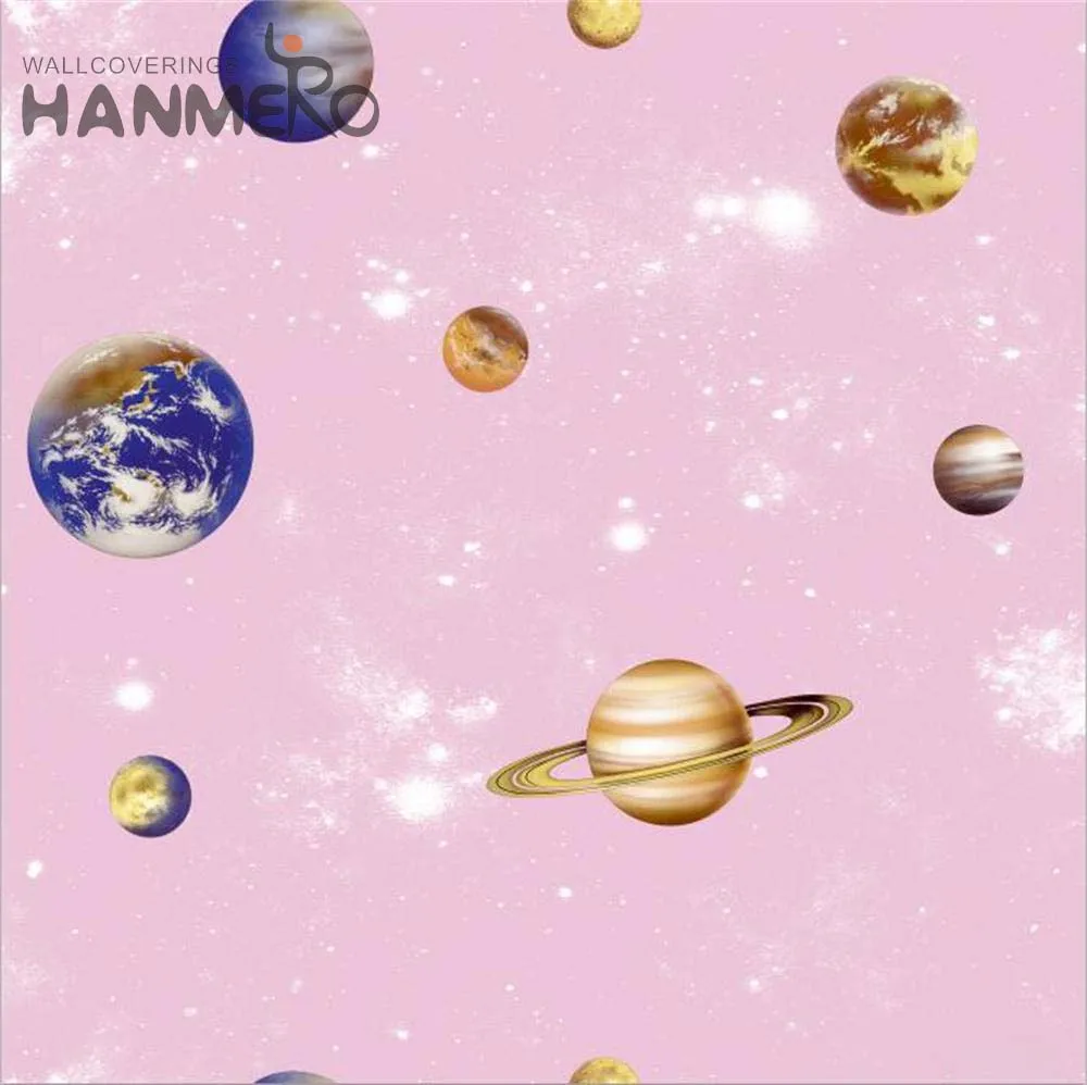 Kids Cosmos Space Planets Pink Sky Wallpaper Rolls Galaxy 3D Effect Wall Coverings for Children Teenager Bedroom Decor