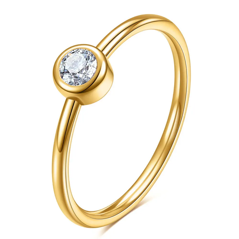 Japanese style 2MM titanium steel diamond ring  Single Zircon Crystal Diamond Ring