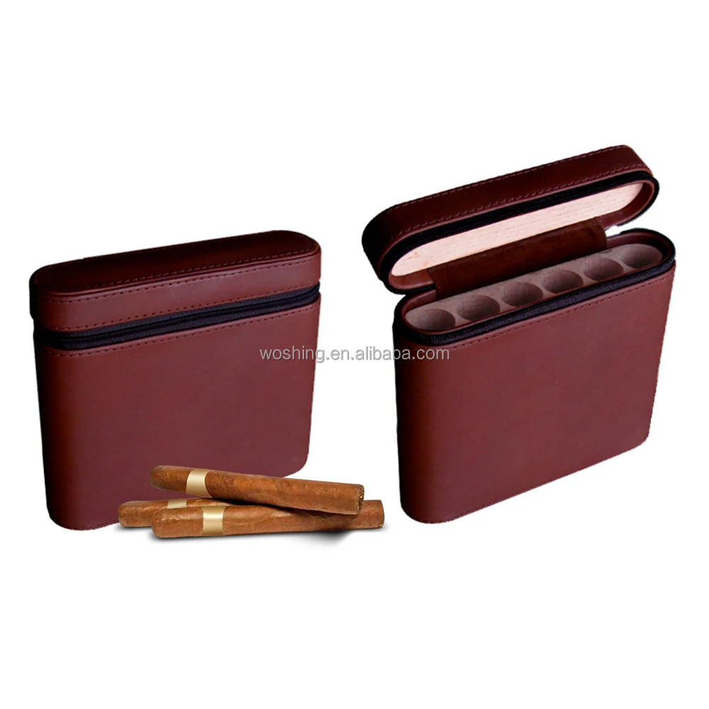 Hot Selling Custom logo PU Leather  Cedar Inside Portable Cigar case