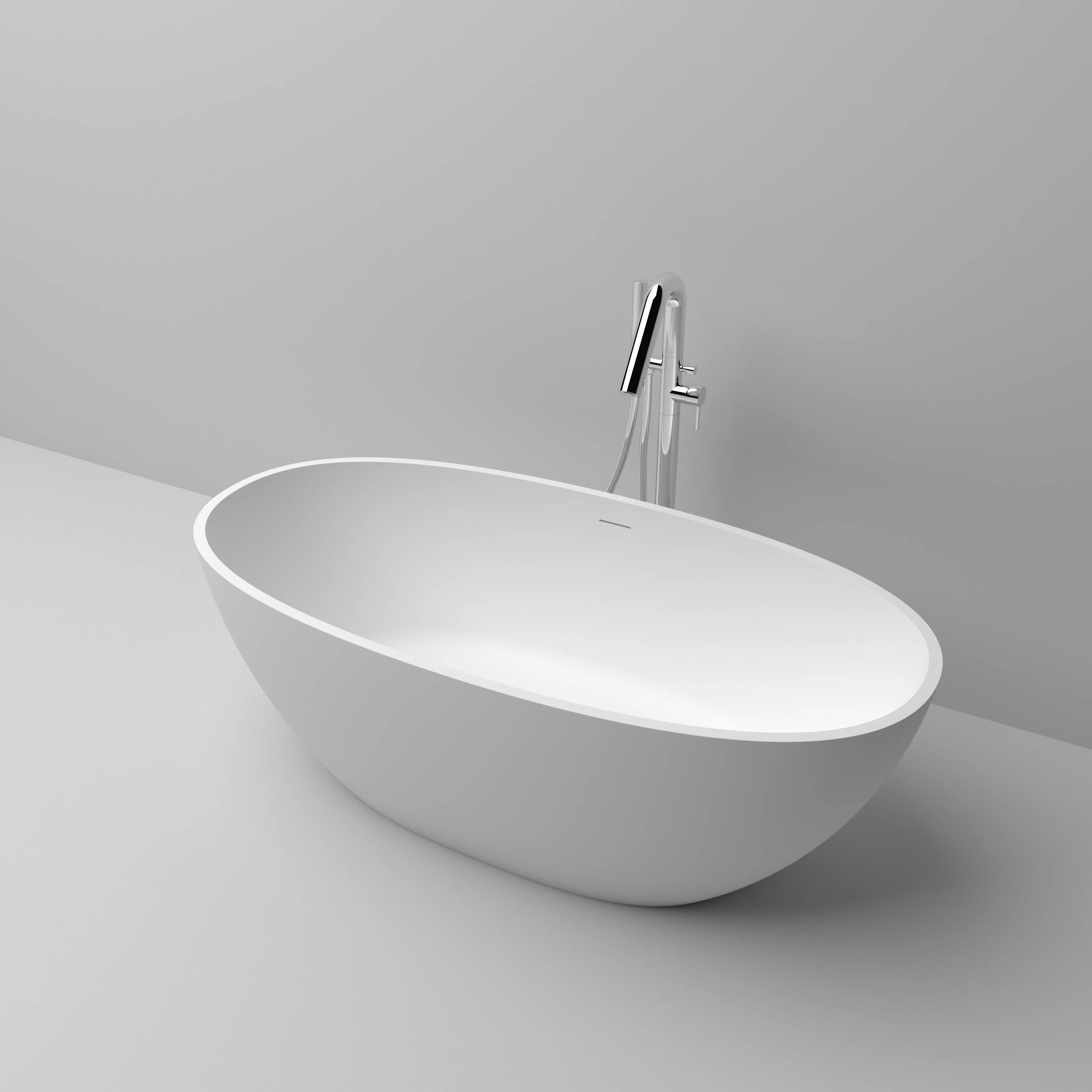 Classic Soaking Oval Bathtub Alone Solid Surface Center Drain Glossy White Adult Acrylic Freestanding Bath Tub Modern Hotel