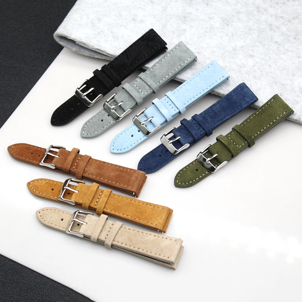 Suede Leather Strap manufacturer 19/20/22mm replacement leather watch bands handmade quick release genuine leather watch straps