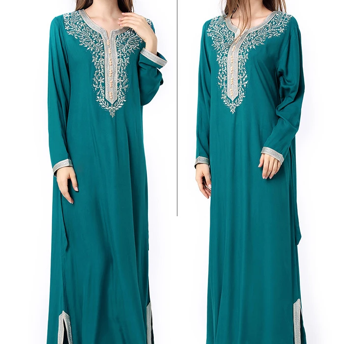 Middle East Popular Round Neck Long-Sleeved Prayer Ramadan Long Skirt Women Muslim Dress