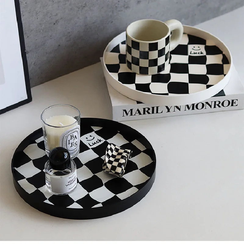 2024 New Nordic style chess plate grid storage tray fruit plate storage plate cup set jewelry sundries table decoration tray