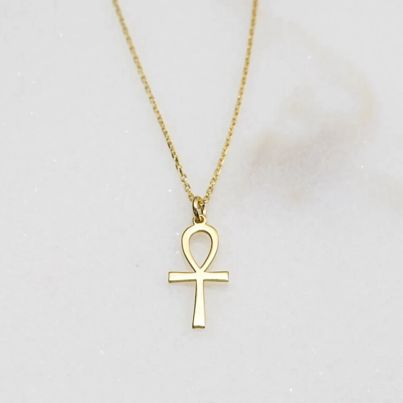 MECYLIFE Dainty Cute Ankh Necklace 14K Gold Ankh Pendant Necklace Handmade Egyptian Ankh Jewelry Necklace for Women