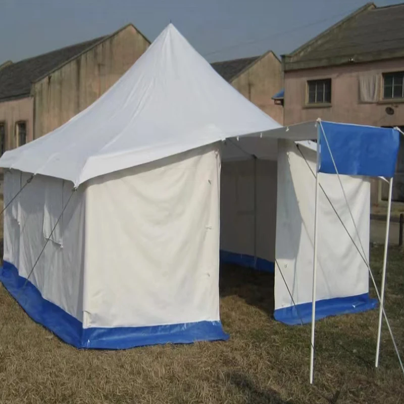 Waterproof Cotton Canvas Disaster Relief Emergency Shelter Tent Refugee Relief Family Tent Dispencry Tent