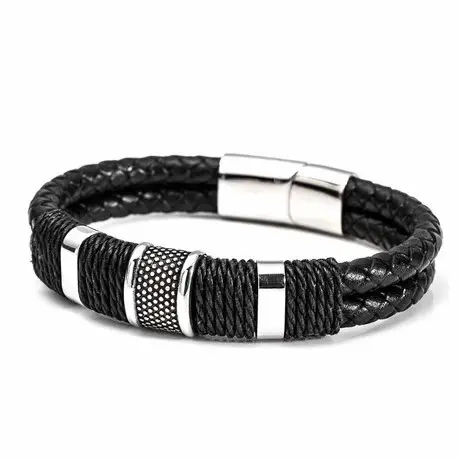 New Arrivals Manufacture OEM Stainless Steel  Men Leather Bracelet