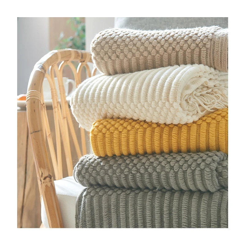 Warm Knitted Blankets for Bed Winter Sofa Cover Bedspread Anti-pilling Soft Blanket Solid Color Embossed Blanket Nordic Decor